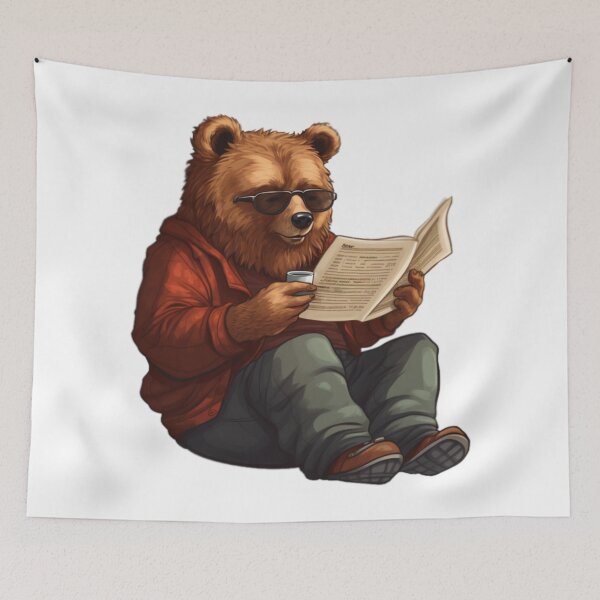 Item preview, Bear reading paper (white background) designed and sold by Tabuku.