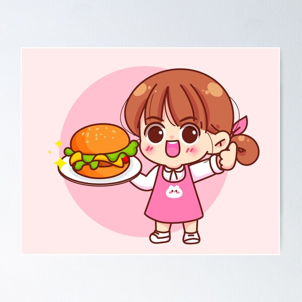 Item preview, Cute Girl Holding Burger - Fast Food Logo designed and sold by hjian8219.