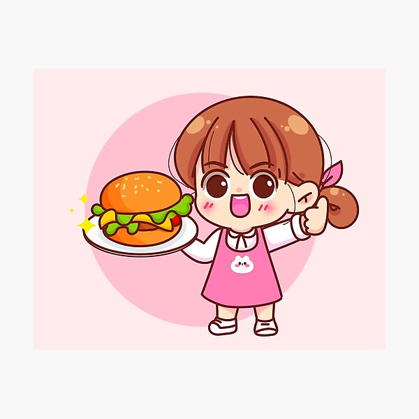 Item preview, Cute Girl Holding Burger - Fast Food Logo designed and sold by hjian8219.