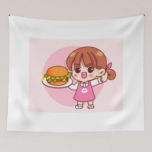Item preview, Cute Girl Holding Burger - Fast Food Logo designed and sold by hjian8219.