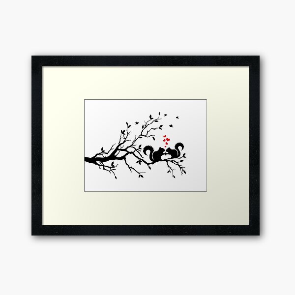 squirrels on tree branch Framed Art Print