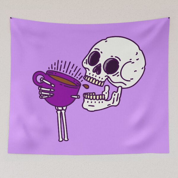 Item preview, halloween coffee drinking skull skeleton purple designed and sold by Gossip Rag.