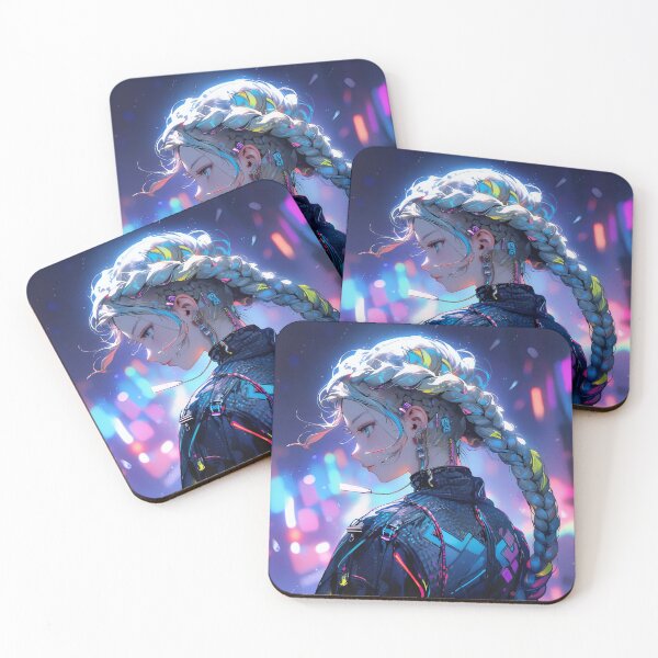 Item preview, Colorful Braid Cyberpunk Anime Girl designed and sold by bubblegoth.