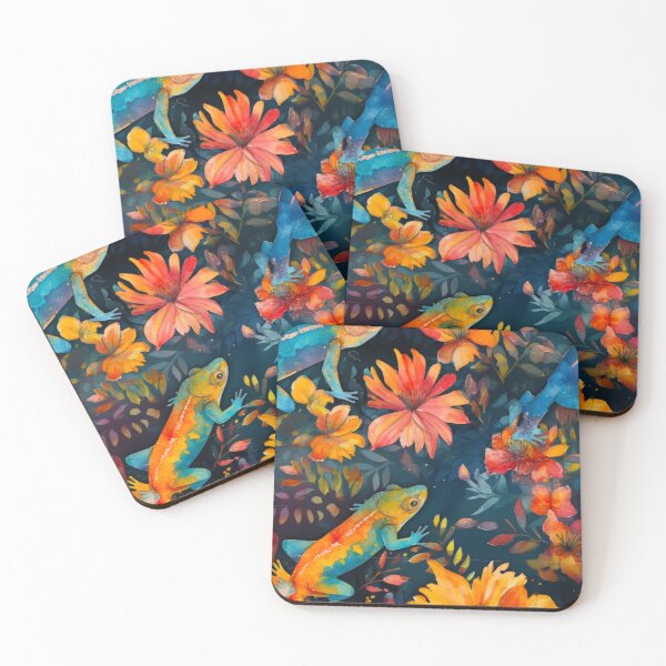 Item preview, Watercolor Salamander with flowers print designed and sold by PaperieJennifer.