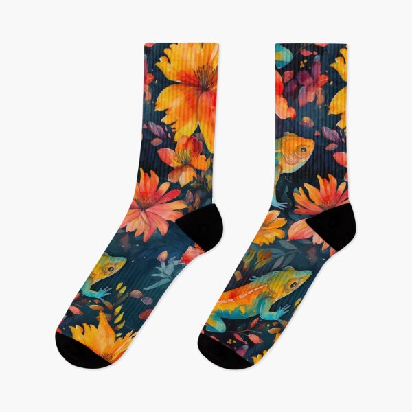 Item preview, Watercolor Salamander with flowers print designed and sold by PaperieJennifer.