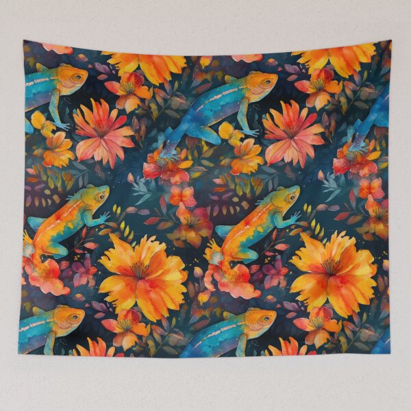 Item preview, Watercolor Salamander with flowers print designed and sold by PaperieJennifer.