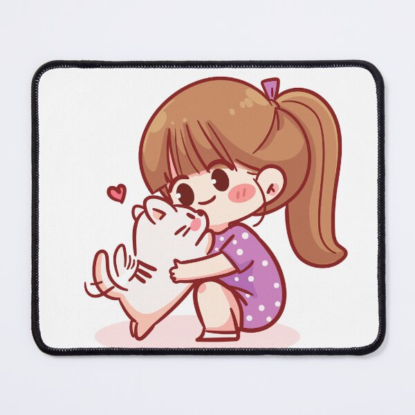 Item preview, Cute Girl Playing with Cat - Hand-Drawn Cartoon Character Illustration designed and sold by hjian8219.