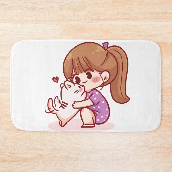 Item preview, Cute Girl Playing with Cat - Hand-Drawn Cartoon Character Illustration designed and sold by hjian8219.