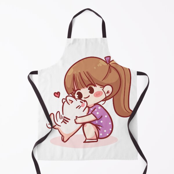 Item preview, Cute Girl Playing with Cat - Hand-Drawn Cartoon Character Illustration designed and sold by hjian8219.