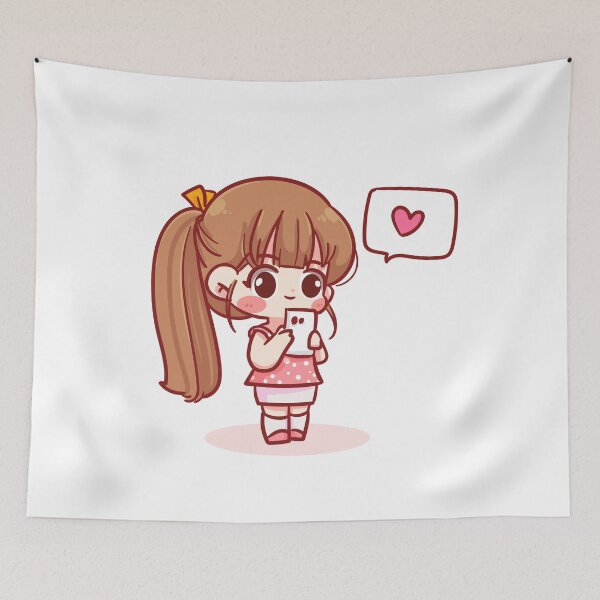 Item preview, Cute Girl Holding Smartphone with Speech Bubble - Hand-Drawn Cartoon Character Illustration designed and sold by hjian8219.