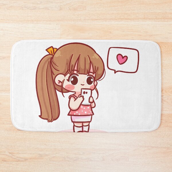 Item preview, Cute Girl Holding Smartphone with Speech Bubble - Hand-Drawn Cartoon Character Illustration designed and sold by hjian8219.
