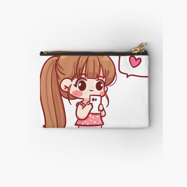 Item preview, Cute Girl Holding Smartphone with Speech Bubble - Hand-Drawn Cartoon Character Illustration designed and sold by hjian8219.