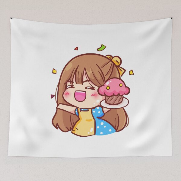 Item preview, Cheerful Girl Holding a Cupcake - Cute Baker Bakery Cartoon Character Illustration designed and sold by hjian8219.