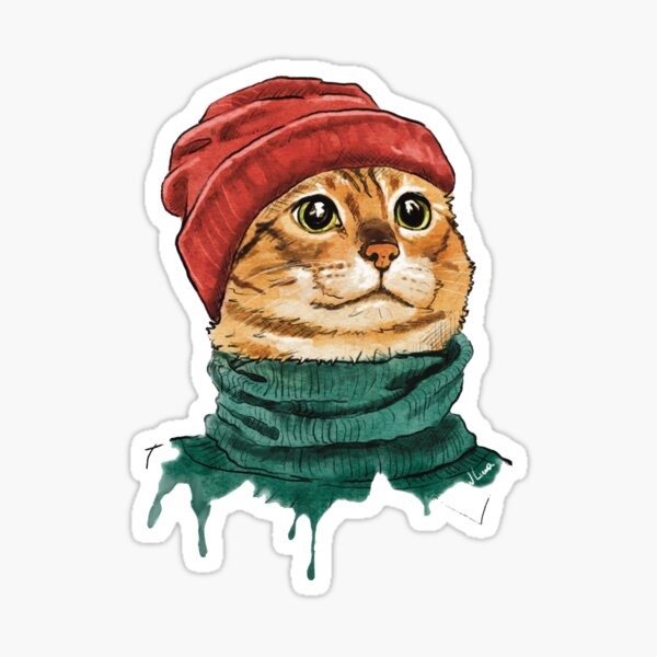 Hipster Cat wearing a Beanie Sticker