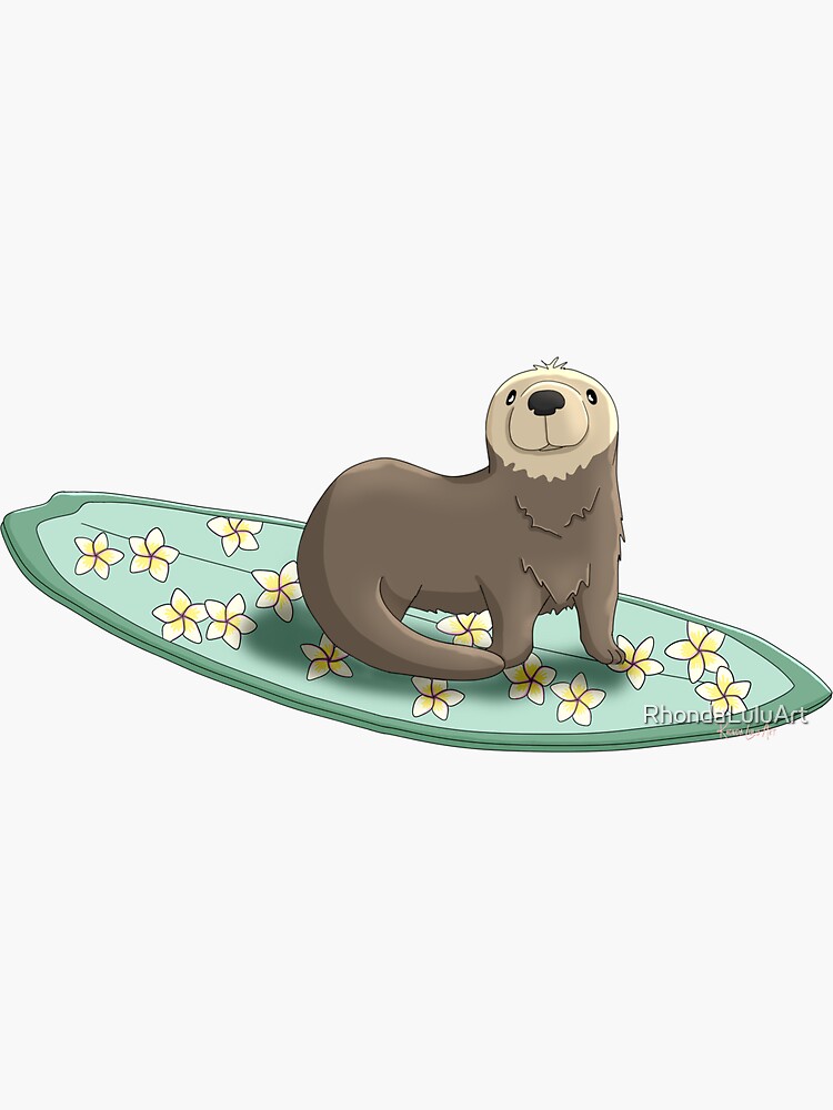 Thumbnail 3 of 3, Sticker, Surfing Otter designed and sold by RhondaLuluArt.