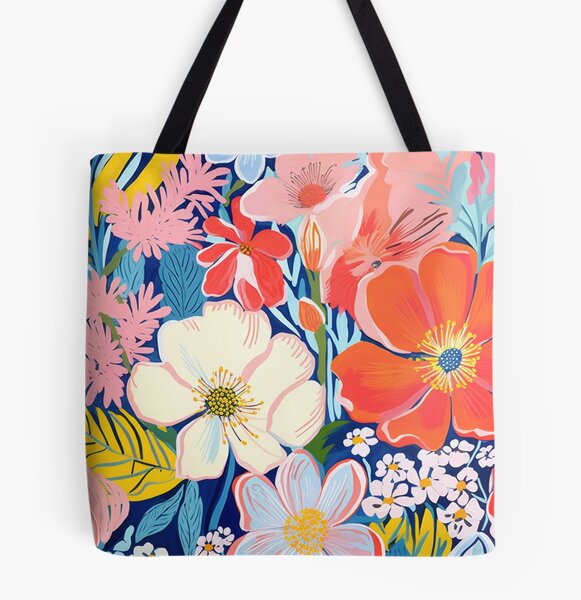 Plants Graphic Flower Floral Canvas Bag, Shopping Bag Large
