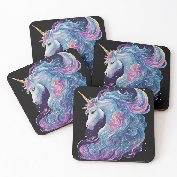 Artikelvorschau, Einhorn mit wallender Mähne, umgeben von Sternen entworfen und verkauft von CoolPixels.