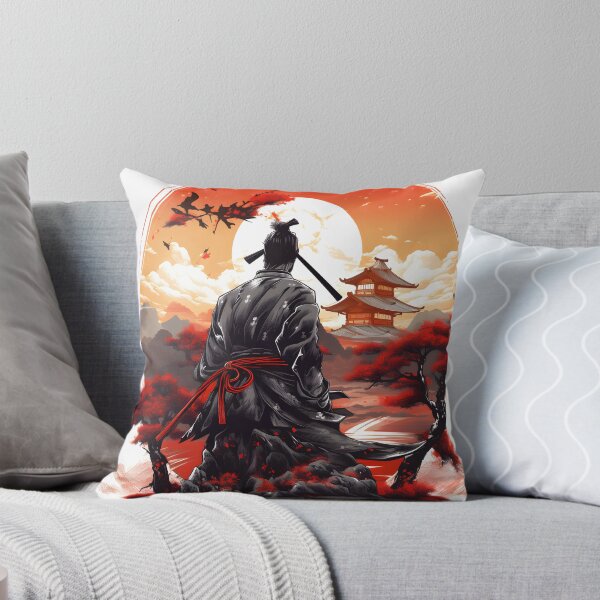 Item preview, Samurai in Dominant Pose at Sunset - Japan Landscape Art Print designed and sold by WADRIUS.