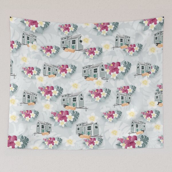 Item preview, Tiny House and Tropical Flower Hawaiian Print designed and sold by Christine  Briggs.