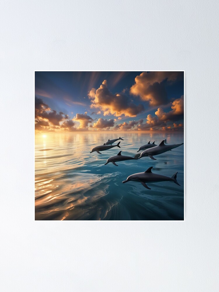 Thumbnail 1 of 3, Poster, Dolphins at play designed and sold by LenCarol.