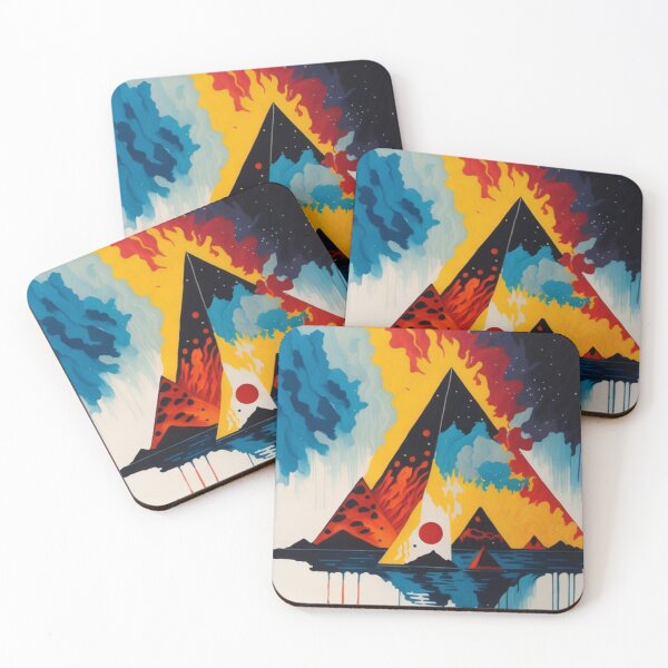 Item preview, Pyramids illustrated in primary colors with Hokusai waves designed and sold by Meena-tta.