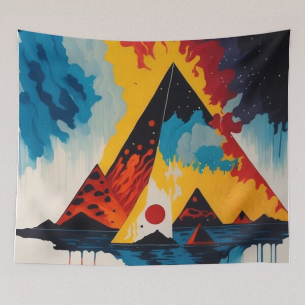 Item preview, Pyramids illustrated in primary colors with Hokusai waves designed and sold by Meena-tta.