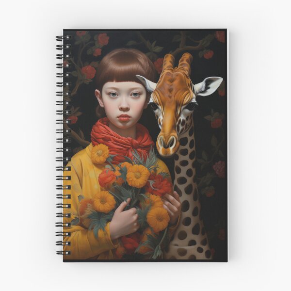 Item preview, A girl with a giraffe calf holding flowers designed and sold by Elindith.