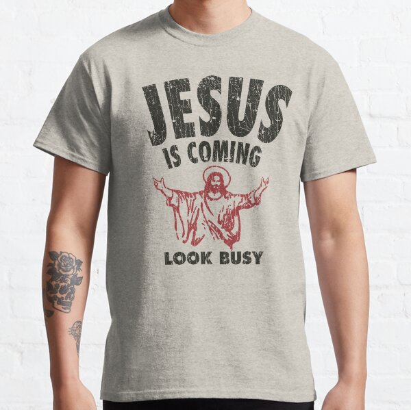 Vista previa del artículo con la obra «Jesús viene, mira ocupado 1992», diseñado y vendido por AstroZombie6669.