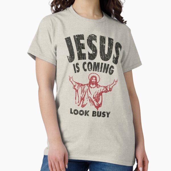 Vista previa del artículo con la obra «Jesús viene, mira ocupado 1992», diseñado y vendido por AstroZombie6669.