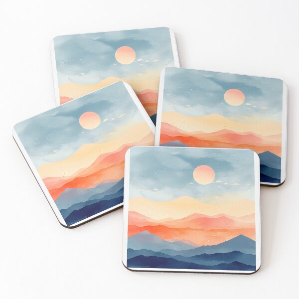 Item preview, Beautiful sunrise over mountains, watercolor designed and sold by Mikakujumi.