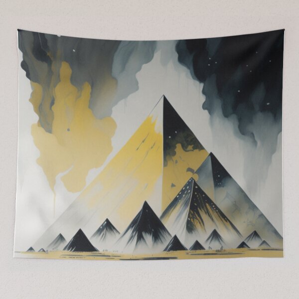 Aperçu de l'œuvre Pyramides de Gizeh, Egypte, peinture à l'encre avec un design de galaxie de la voie lactée créée et vendue par Meena-tta.