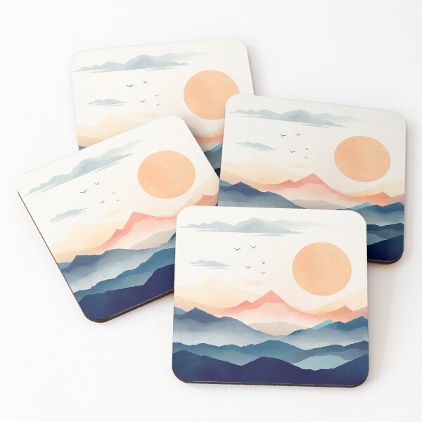 Item preview, Beautiful sunrise over mountains, watercolor designed and sold by Mikakujumi.