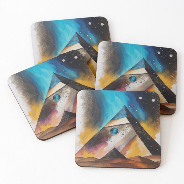 Item preview, Pyramids of Giza, Egypt, ink painting with Milky way Galaxy design designed and sold by Meena-tta.