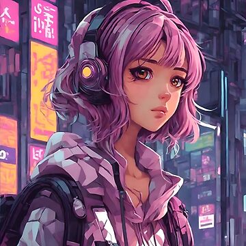 Anime girl with hoodie and headphones online