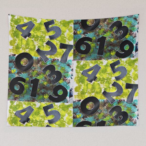 Item preview, Abstract pattern Numbers game 1 2 3 4 5 6 7 8 9 0 green turquoise beige black designed and sold by G-M-Designs.