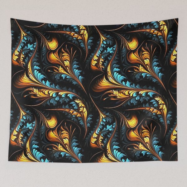 Item preview, Glowing Dark Abstract Orange Blue Plants Fractal Pattern designed and sold by Sturdust.