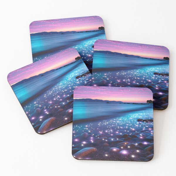 Item preview, Otherworldly beach and seascape with gemstones at sunset designed and sold by Red Witch Art.