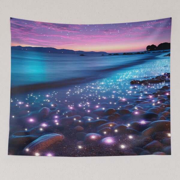 Item preview, Otherworldly beach and seascape with gemstones at sunset designed and sold by Red Witch Art.