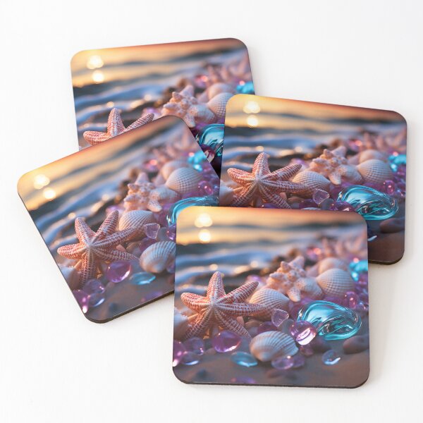 Item preview, Otherworldly beach and seascape with gemstones at sunset 1 designed and sold by Red Witch Art.