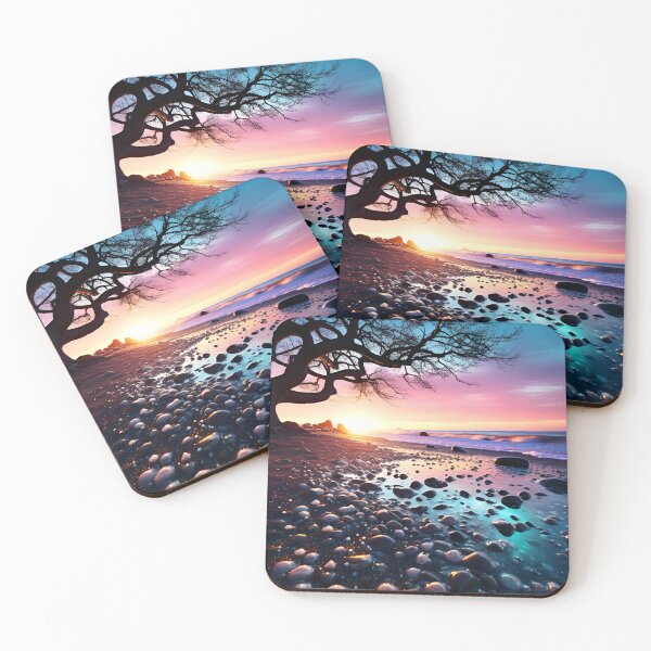 Item preview, Otherworldly beach and seascape with gemstones at sunset 2 designed and sold by Red Witch Art.