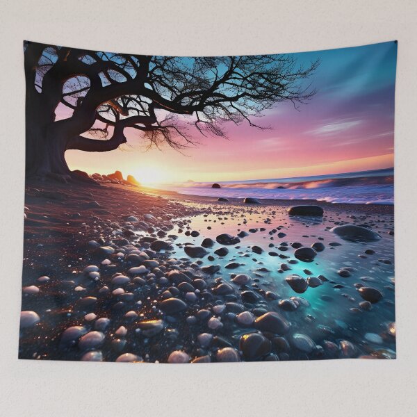Item preview, Otherworldly beach and seascape with gemstones at sunset 2 designed and sold by Red Witch Art.