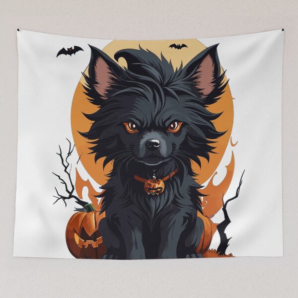 Item preview, Kawaii Halloween Black Dog Witch Autumn Season designed and sold by LOT7Clothing.