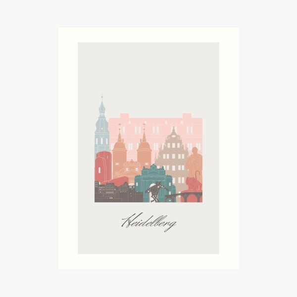 "Heidelberg, Germany, map skyline - 01 style" Art Print for Sale by