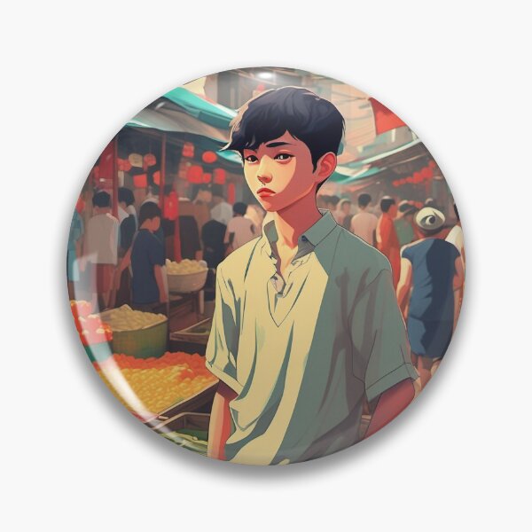 Item preview, Boy in a fruit and veg market in Vietnam, Japanese anime style illustration designed and sold by Meena-tta.
