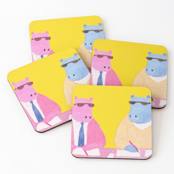 Item preview, Hippopotamus Office Worker - Retro Vintage Serenity Art Print for Office Decor Humorous Animal Workspace Theme designed and sold by PinkNomad.