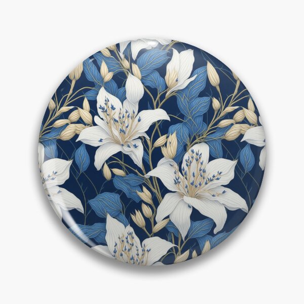 Item preview, Blue white vintage retro lily flowers, Flower of life, simplicity, Hamptons style, beach style  colours designed and sold by Oz64.