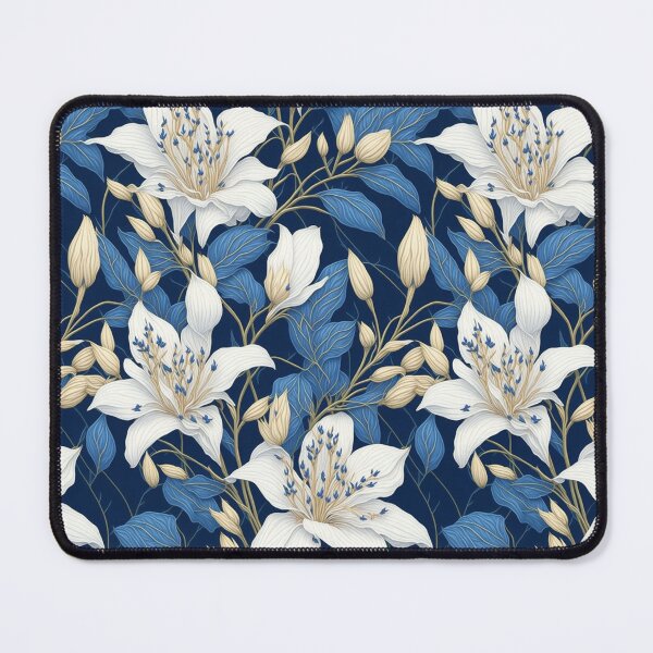Item preview, Blue white vintage retro lily flowers, Flower of life, simplicity, Hamptons style, beach style colours designed and sold by Oz64.
