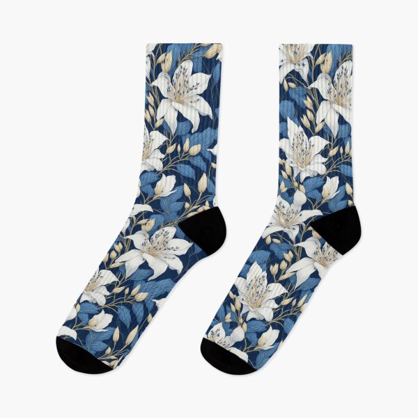 Item preview, Blue white vintage retro lily flowers, Flower of life, simplicity, Hamptons style, beach style  colours designed and sold by Oz64.