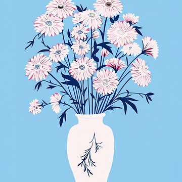 Sticker for Sale avec l'œuvre « Mid-Century Moderne Bleuet BaBlue Bouquet  Art Print, Art mural floral rétro pour cuisine, salon, salle à manger