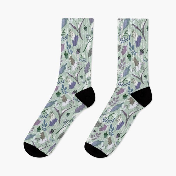 Item preview, Floral autumn pattern, drawing with pastels, pink twigs and berries on a green background. designed and sold by UVI-CA.